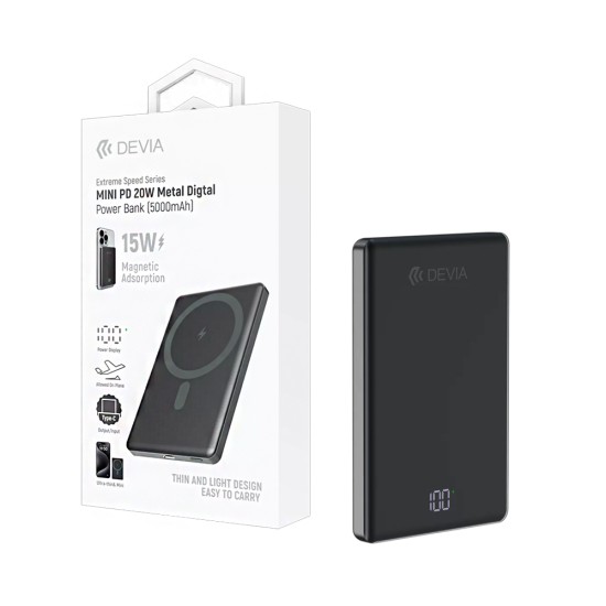 Devia Magnetic Mini Power Bank Extreme Speed Series Metal Digital PD20W 5000mAh Space Gray